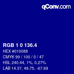 カラーコード: RGB 1 0 136.4 | qconv.com