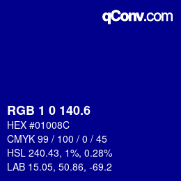 カラーコード: RGB 1 0 140.6 | qconv.com