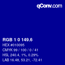 カラーコード: RGB 1 0 149.6 | qconv.com
