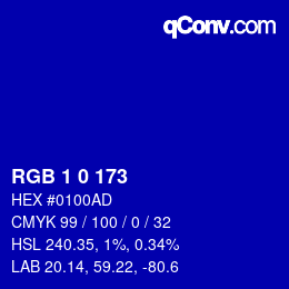 Color code: RGB 1 0 173 | qconv.com