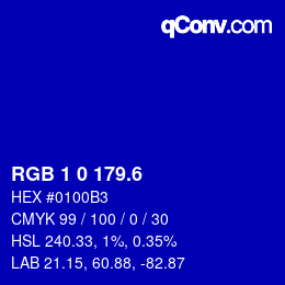 カラーコード: RGB 1 0 179.6 | qconv.com