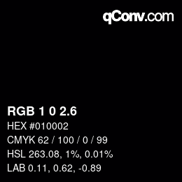 カラーコード: RGB 1 0 2.6 | qconv.com