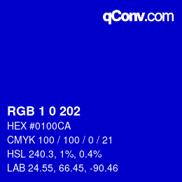 Color code: RGB 1 0 202 | qconv.com