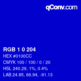 Color code: RGB 1 0 204 | qconv.com