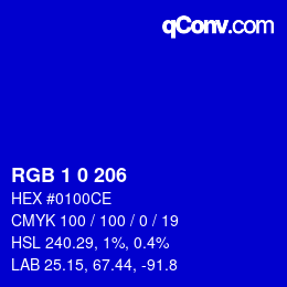 カラーコード: RGB 1 0 206 | qconv.com