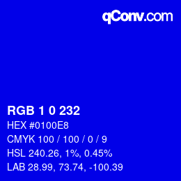 Farbcode: RGB 1 0 232 | qconv.com