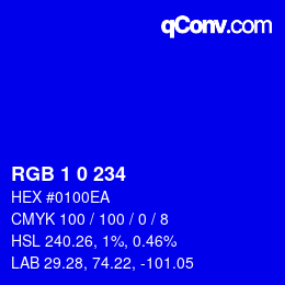 カラーコード: RGB 1 0 234 | qconv.com