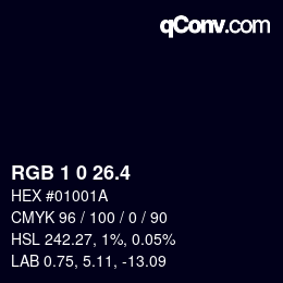 カラーコード: RGB 1 0 26.4 | qconv.com