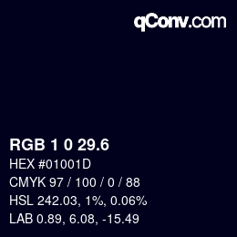 カラーコード: RGB 1 0 29.6 | qconv.com