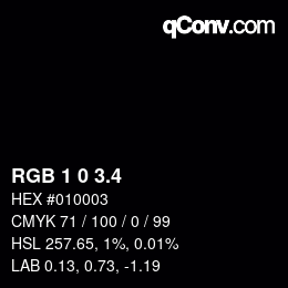 カラーコード: RGB 1 0 3.4 | qconv.com
