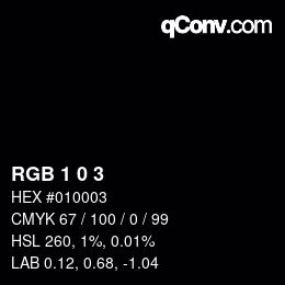 颜色代码: RGB 1 0 3 | qconv.com