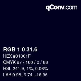 カラーコード: RGB 1 0 31.6 | qconv.com