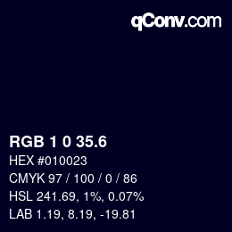カラーコード: RGB 1 0 35.6 | qconv.com