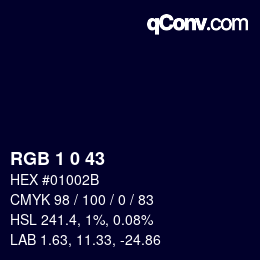 カラーコード: RGB 1 0 43 | qconv.com