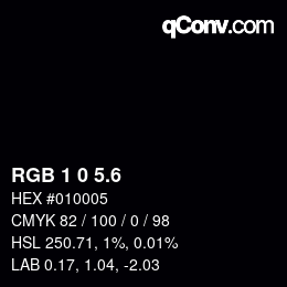 カラーコード: RGB 1 0 5.6 | qconv.com