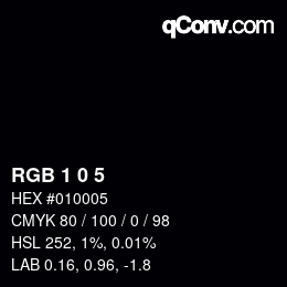 カラーコード: RGB 1 0 5 | qconv.com