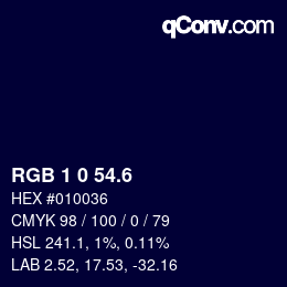 カラーコード: RGB 1 0 54.6 | qconv.com