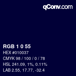 カラーコード: RGB 1 0 55 | qconv.com