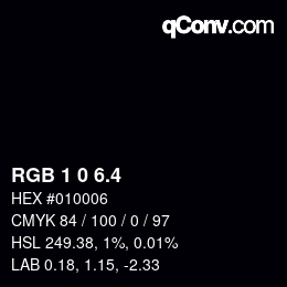 カラーコード: RGB 1 0 6.4 | qconv.com