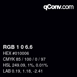 カラーコード: RGB 1 0 6.6 | qconv.com