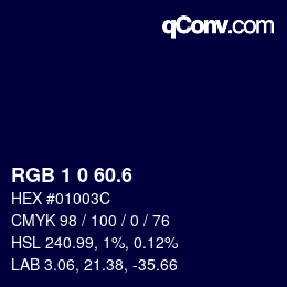 カラーコード: RGB 1 0 60.6 | qconv.com