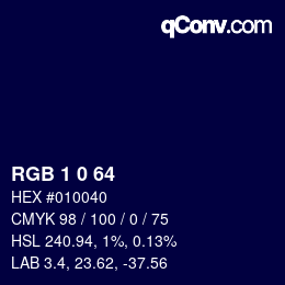 Color code: RGB 1 0 64 | qconv.com