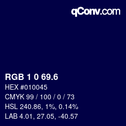 カラーコード: RGB 1 0 69.6 | qconv.com