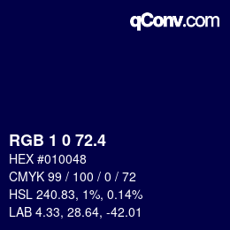 カラーコード: RGB 1 0 72.4 | qconv.com
