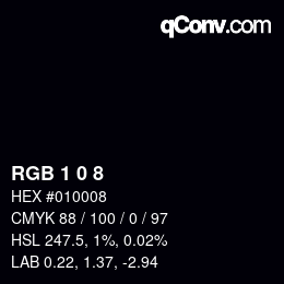 カラーコード: RGB 1 0 8 | qconv.com