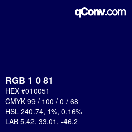 カラーコード: RGB 1 0 81 | qconv.com