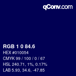 カラーコード: RGB 1 0 84.6 | qconv.com