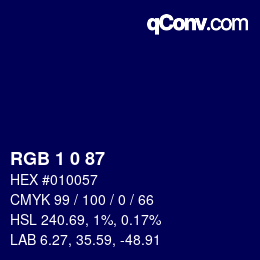 Color code: RGB 1 0 87 | qconv.com