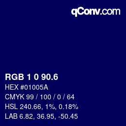 カラーコード: RGB 1 0 90.6 | qconv.com