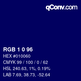 カラーコード: RGB 1 0 96 | qconv.com