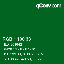 Color code: RGB 1 100 33 | qconv.com