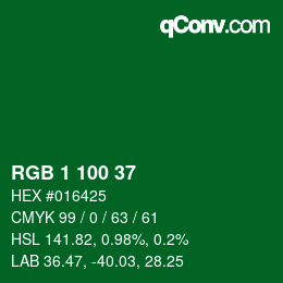 カラーコード: RGB 1 100 37 | qconv.com