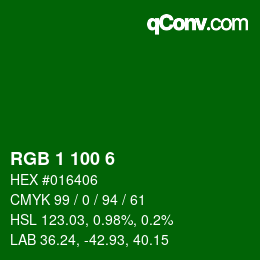 カラーコード: RGB 1 100 6 | qconv.com