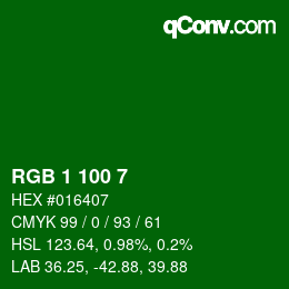 Color code: RGB 1 100 7 | qconv.com