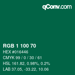 カラーコード: RGB 1 100 70 | qconv.com