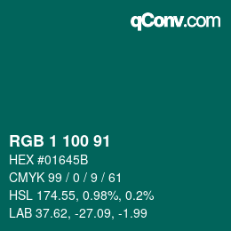 Color code: RGB 1 100 91 | qconv.com