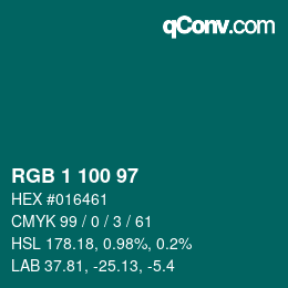 Color code: RGB 1 100 97 | qconv.com