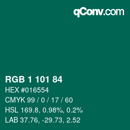 Color code: RGB 1 101 84 | qconv.com
