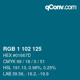 Color code: RGB 1 102 125 | qconv.com