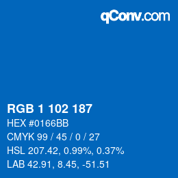 Color code: RGB 1 102 187 | qconv.com