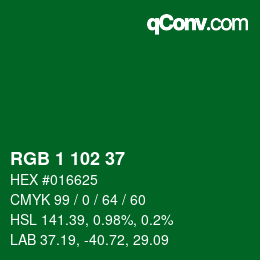 Color code: RGB 1 102 37 | qconv.com