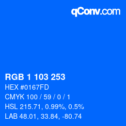Farbcode: RGB 1 103 253 | qconv.com