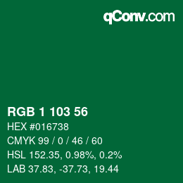 カラーコード: RGB 1 103 56 | qconv.com