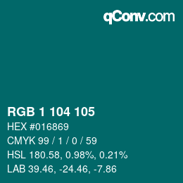 カラーコード: RGB 1 104 105 | qconv.com