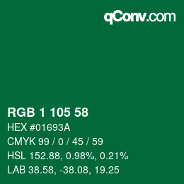 Color code: RGB 1 105 58 | qconv.com