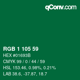 カラーコード: RGB 1 105 59 | qconv.com